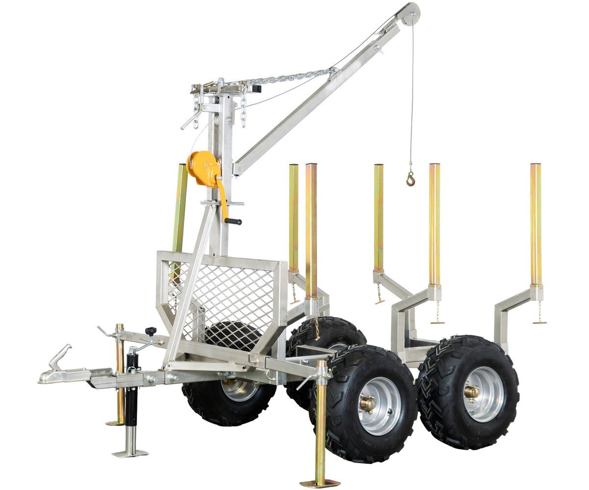 Remorque forestière double essieu 4 roues 1400kg 1800-2650x1300x1000mm avec grue de levage Torros