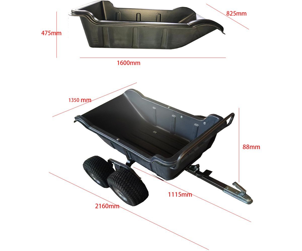 Remorque double essieu 550kg benne en plastique PE basculante 1600x826x475 mm Torros - Image 11