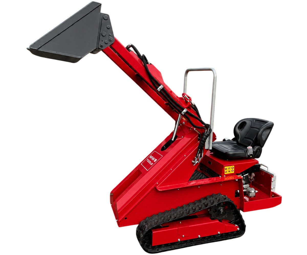 Mini chargeuse compacte sur chenilles 879 kg - Moteur essence 15 CV - Transmission hydrostatique - Capacité de levage 300 kg - Avec siège MW Tools