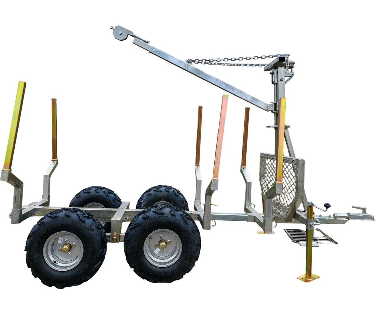 Remorque forestière double essieu 4 roues 1400kg 1800-2650x1300x1000mm avec grue de levage Torros - Image 3