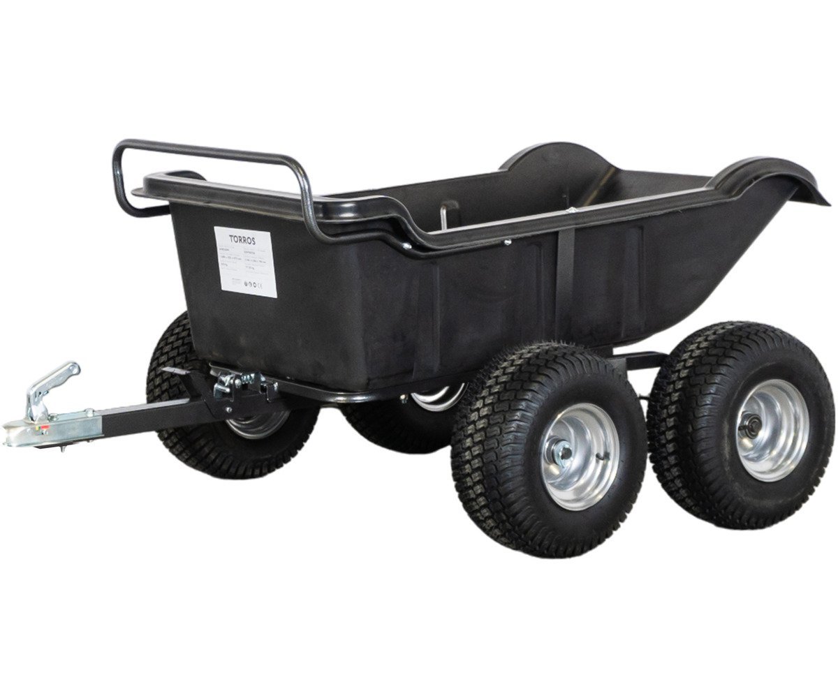 Remorque double essieu 550kg benne en plastique PE basculante 1600x826x475 mm Torros