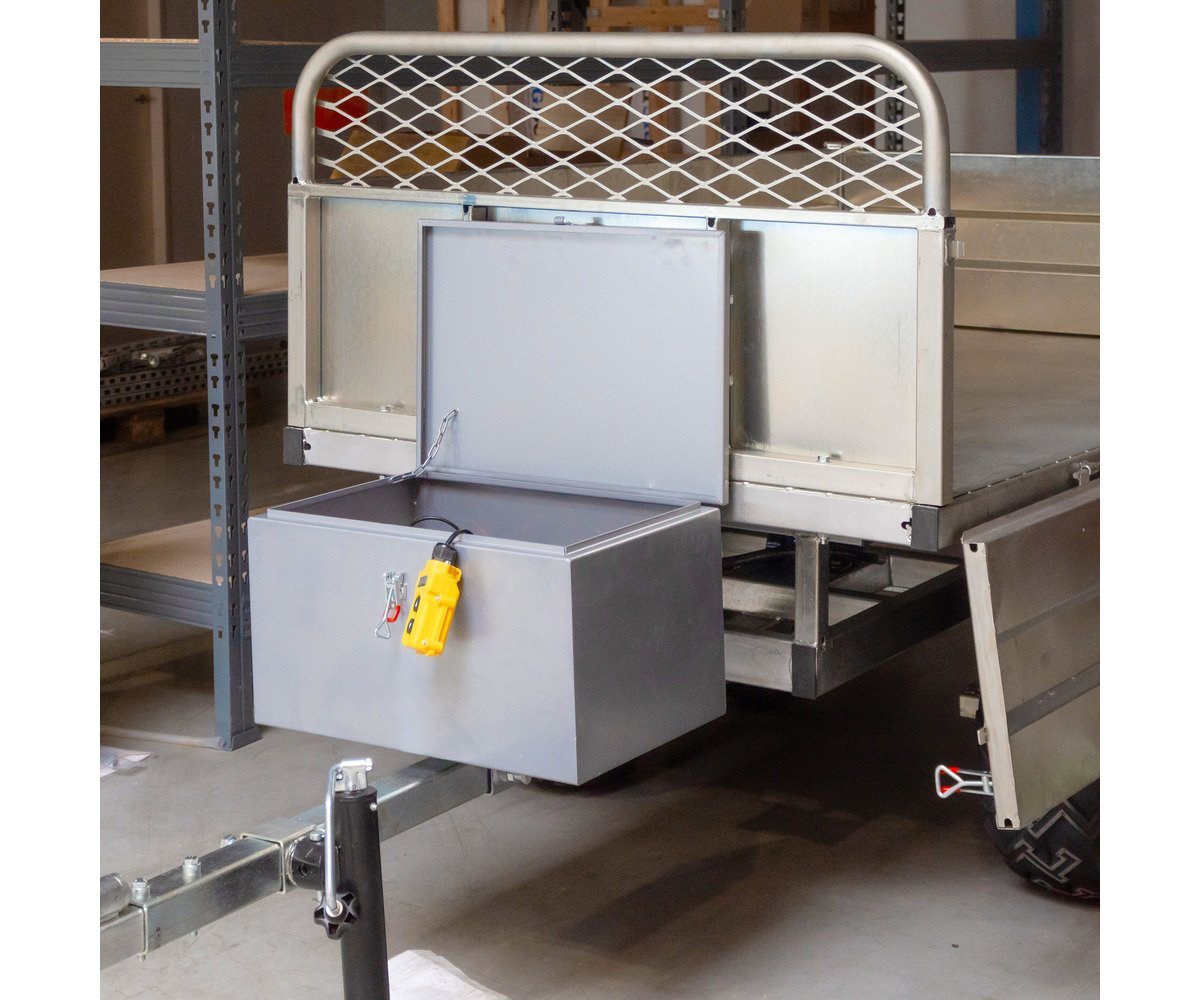 Remorque double essieu 4 roues 1400kg benne galvanisée basculante hydraulique 2000x1170x400mm - Image 6