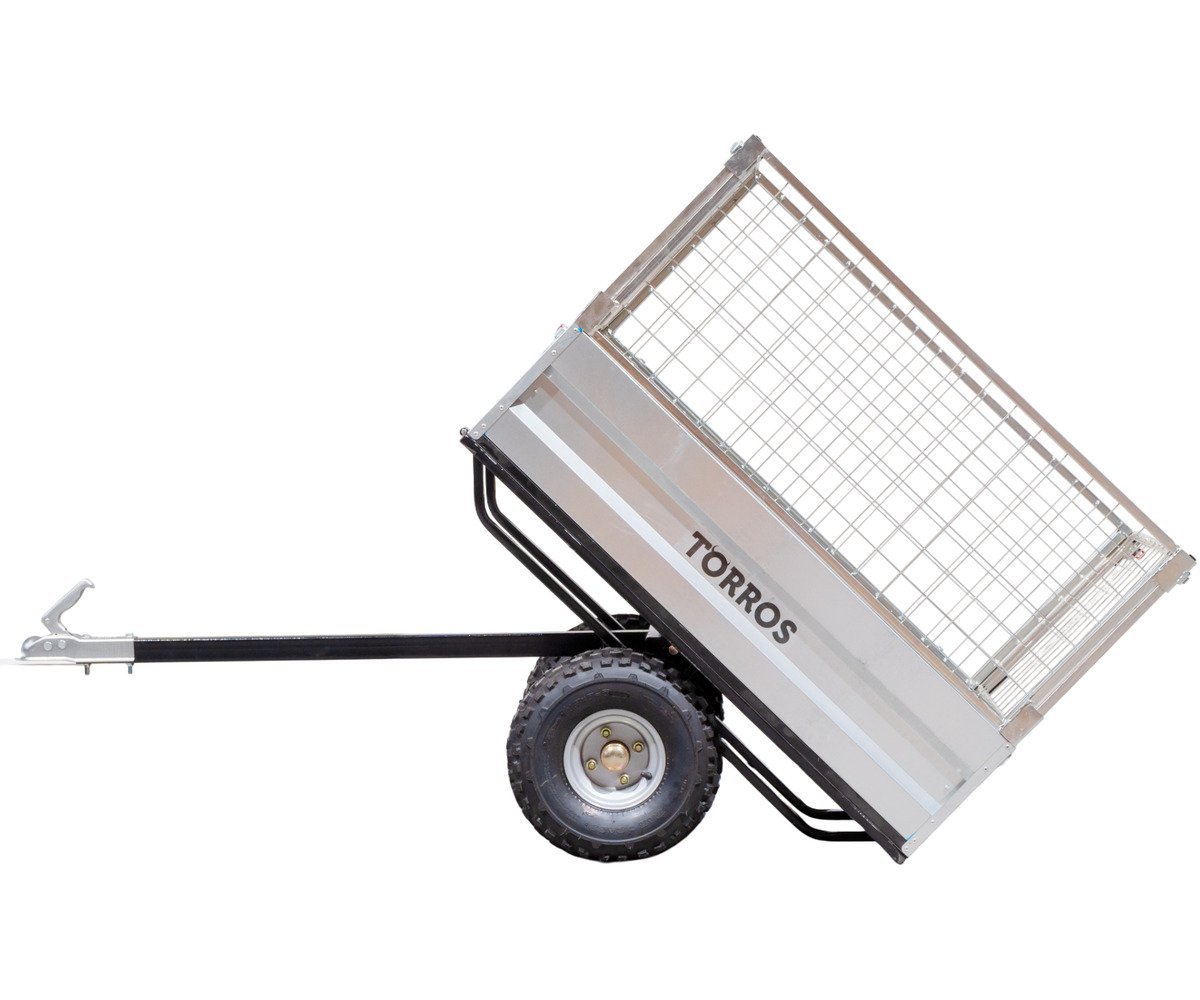 Remorque simple essieu 350kg benne galvanisée basculante 1200x850x300 mm + réhausses Torros - Image 2